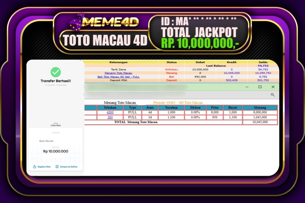 Bukti Jp MEME4D Togel Online 20 JANUARI 2025