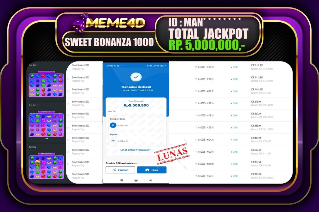 Bukti Jp MEME4D Slot Online 11 JANUARI 2025