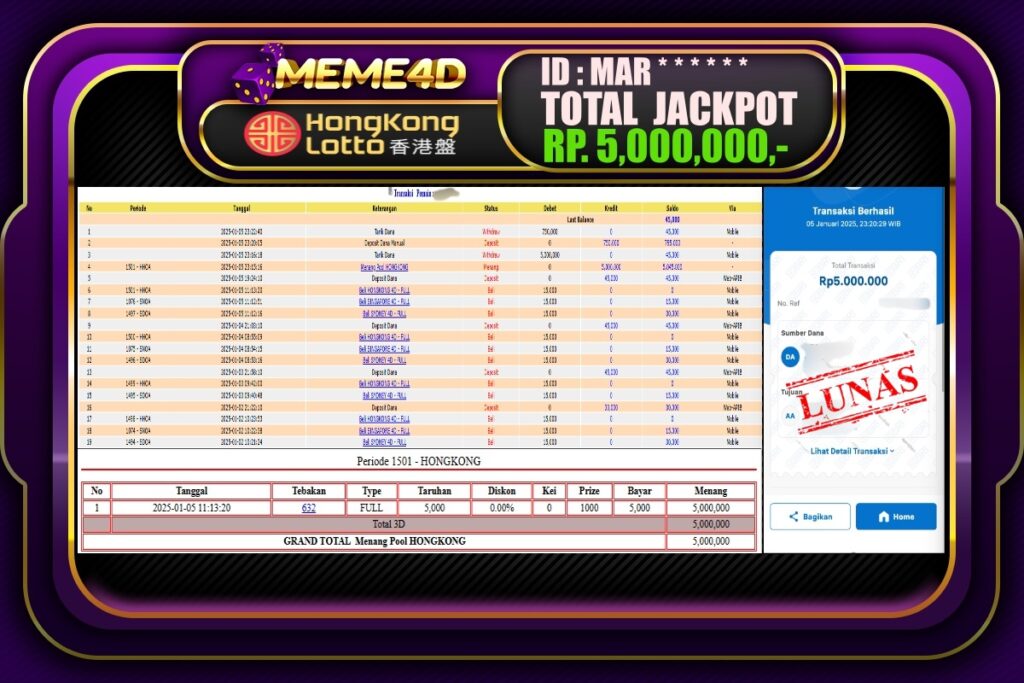 Bukti Jp MEME4D Togel Online 06 JANUARI 2025