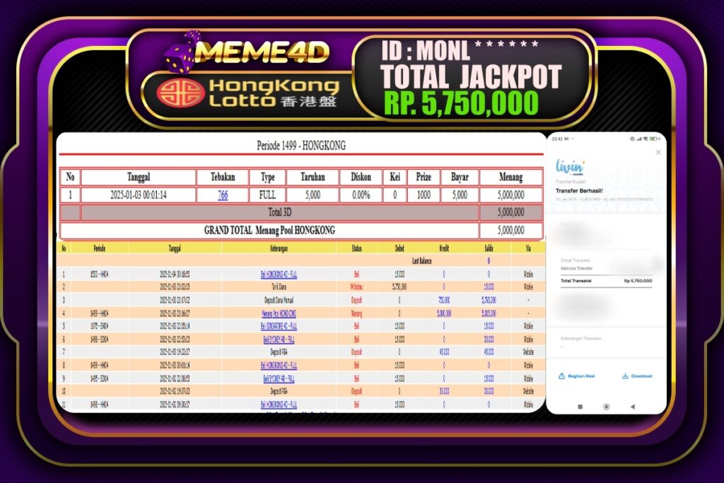 Bukti Jp MEME4D Togel Online 04 JANUARI 2025