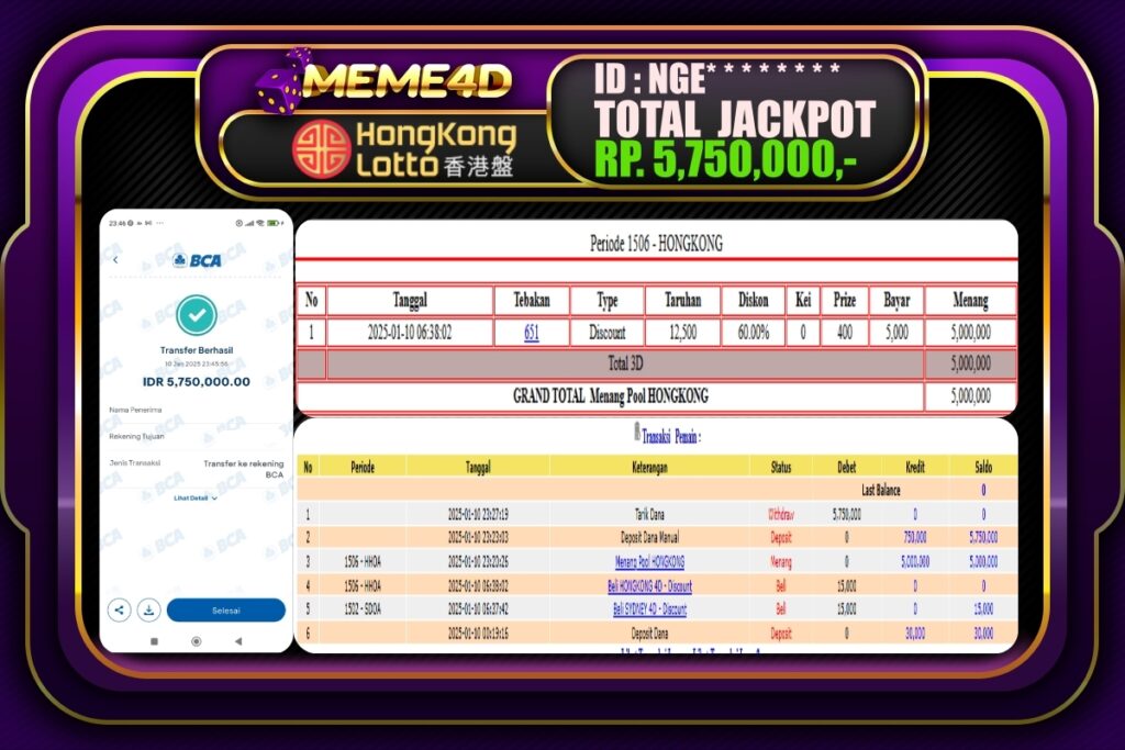 Bukti Jp MEME4D Togel Online 11 JANUARI 2025