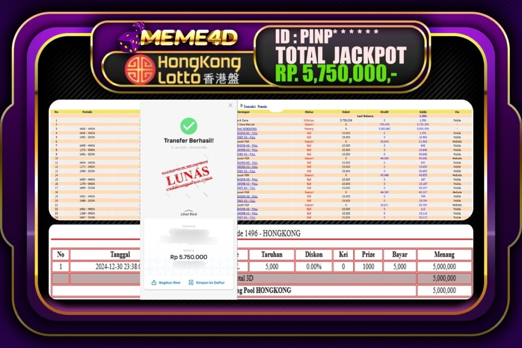 Bukti Jp MEME4D Togel Online 01 JANUARI 2025