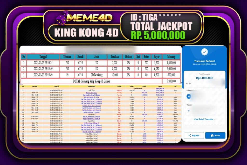 Bukti Jp MEME4D Togel Online 04 JANUARI 2025