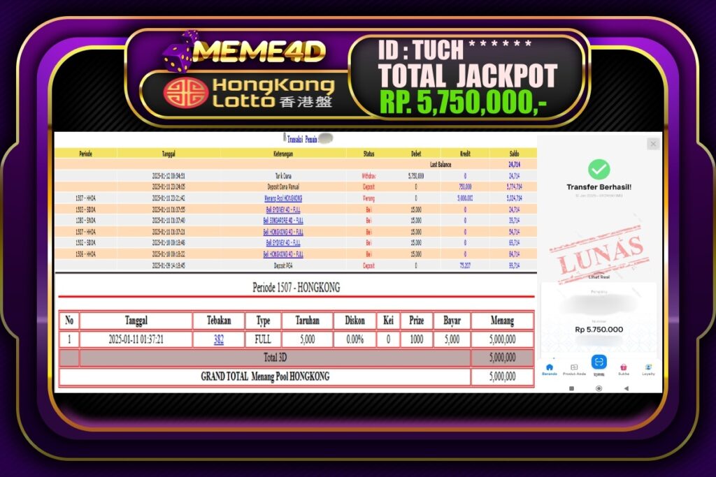 Bukti Jp MEME4D Togel Online 12 JANUARI 2025