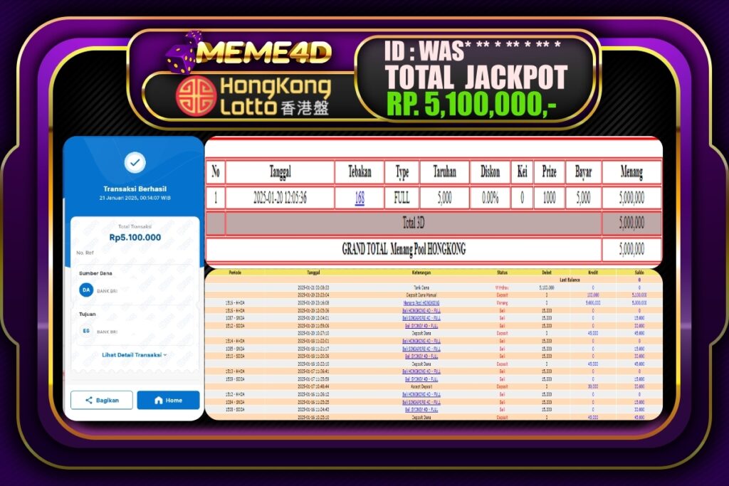 Bukti Jp MEME4D Togel Online 21 JANUARI 2025