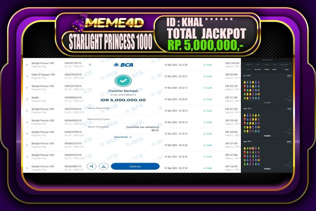 Bukti Jp MEME4D Slot Online 01 Maret 2025