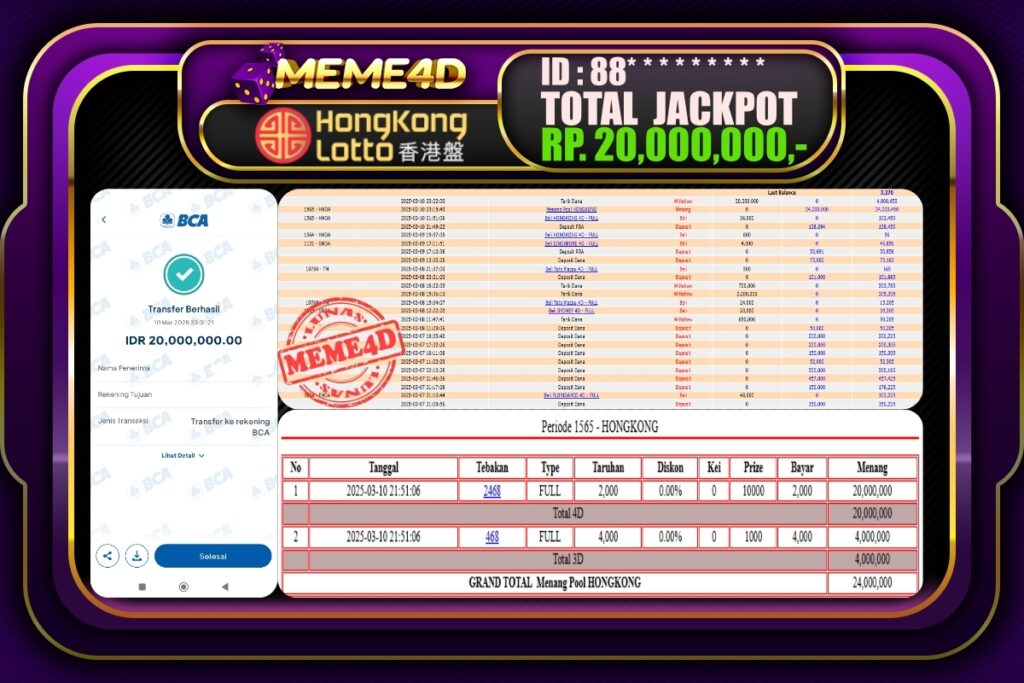 Bukti Jp MEME4D Togel Online 11 Maret 2025