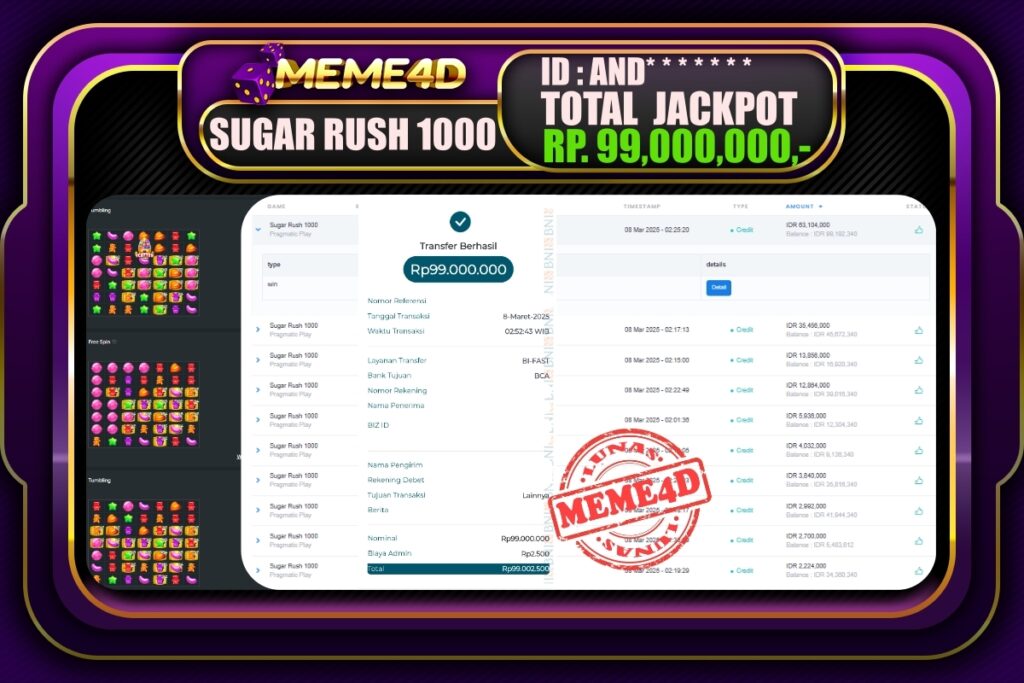 Bukti Jp MEME4D Slot Online 08 Maret 2025