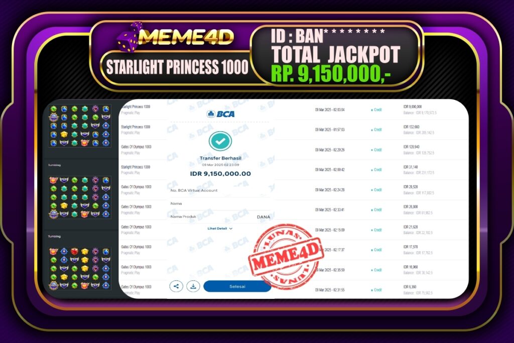 Bukti Jp MEME4D Slot Online 09 Maret 2025