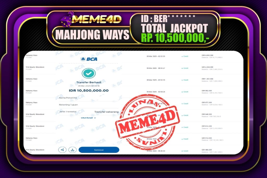 Bukti Jp MEME4D Slot Online 05 Maret 2025