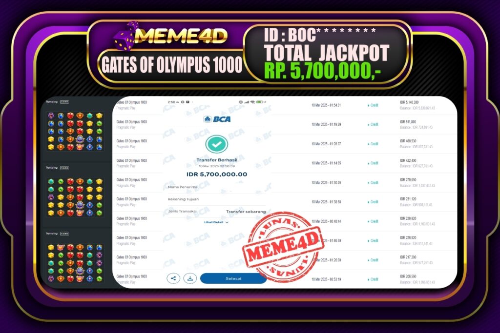 Bukti Jp MEME4D Slot Online 10 Maret 2025