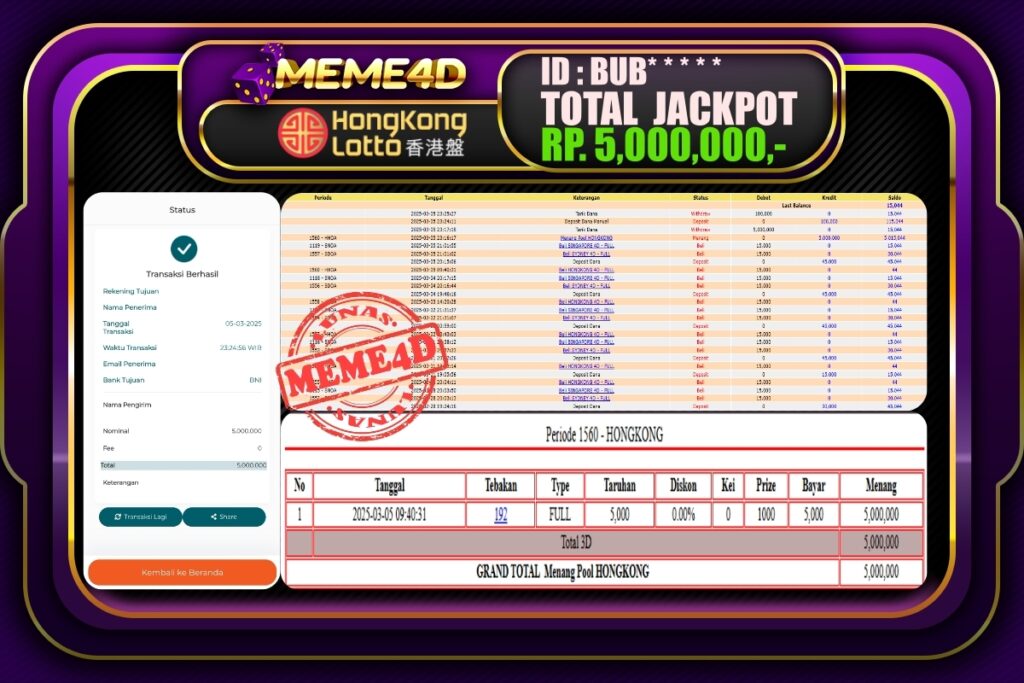 Bukti Jp MEME4D Togel Online 06 Maret 2025