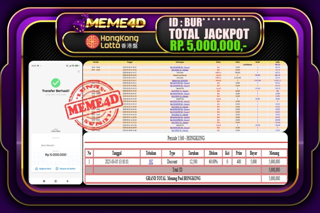 Bukti Jp MEME4D Togel Online 06 Maret 2025