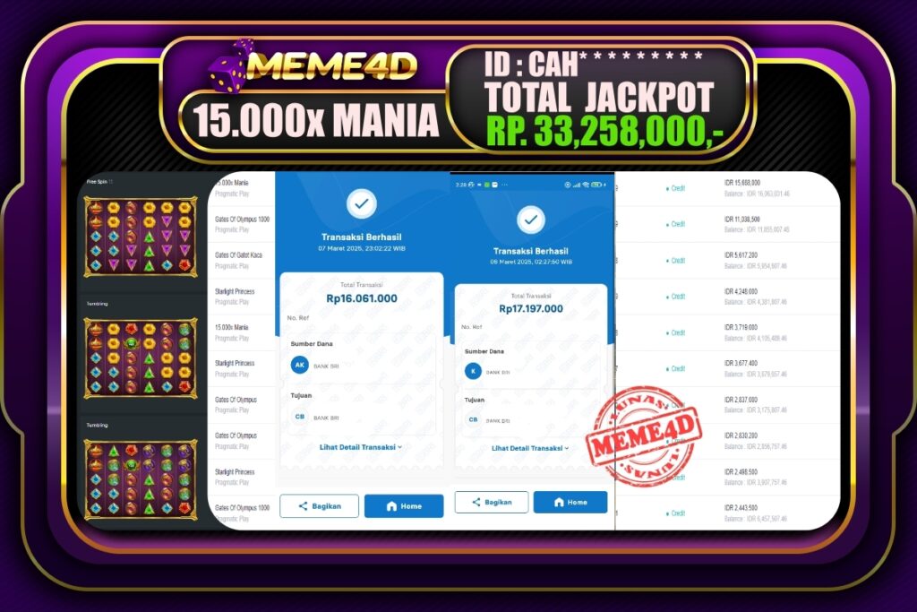 Bukti Jp MEME4D Slot Online 08 Maret 2025