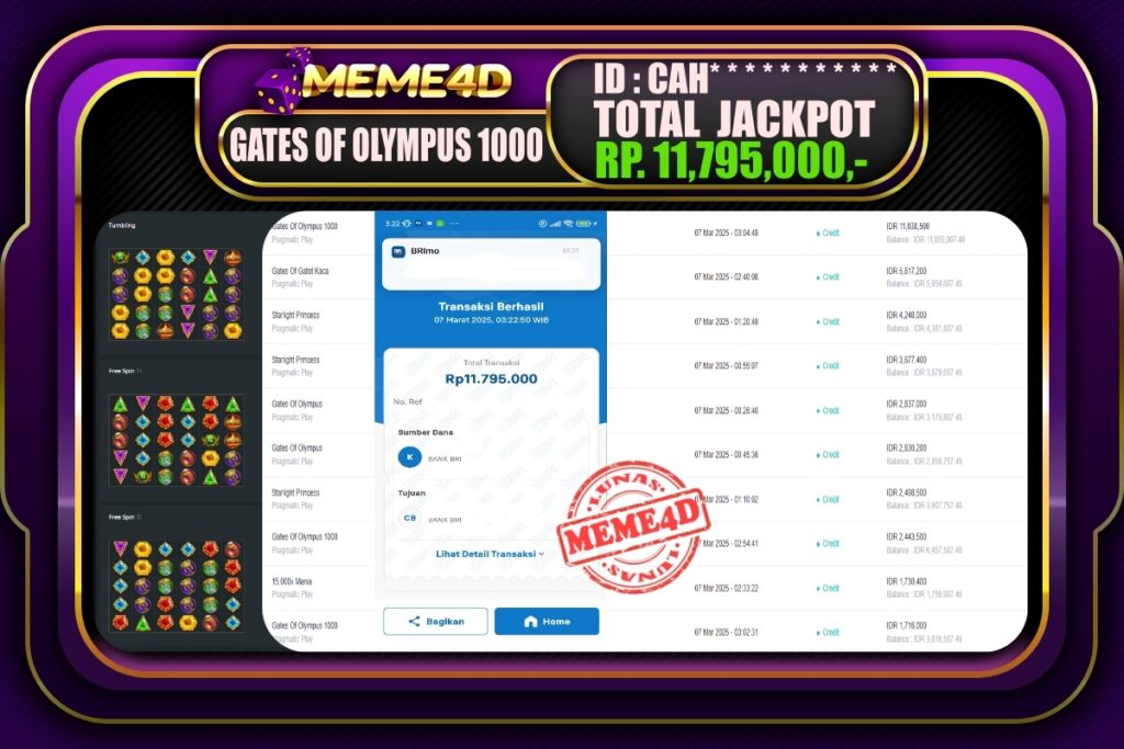 Bukti Jp MEME4D Slot Online 07 Maret 2025