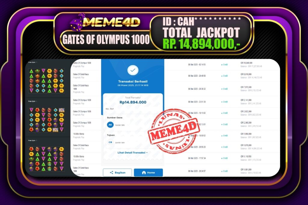 Bukti Jp MEME4D Slot Online 09 Maret 2025