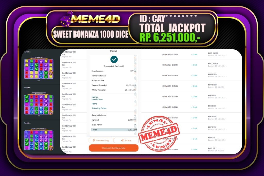 Bukti Jp MEME4D Slot Online 10 Maret 2025