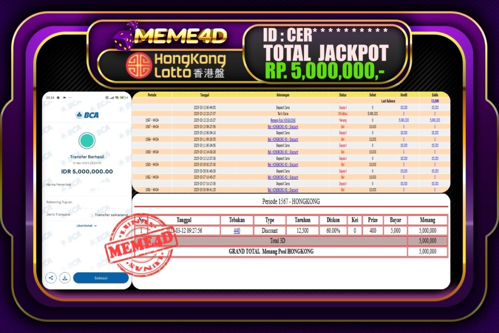 Bukti Jp MEME4D Togel Online 13 Maret 2025