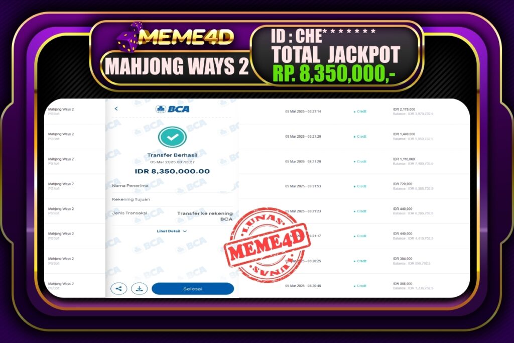 Bukti Jp MEME4D Slot Online 05 Maret 2025