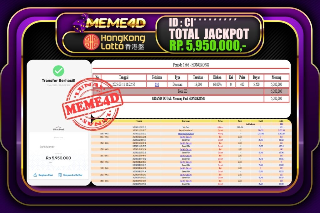 Bukti Jp MEME4D Togel Online 12 Maret 2025