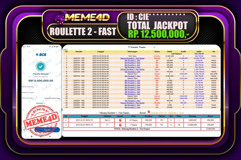 Bukti Jp MEME4D Casino Online 05 Maret 2025