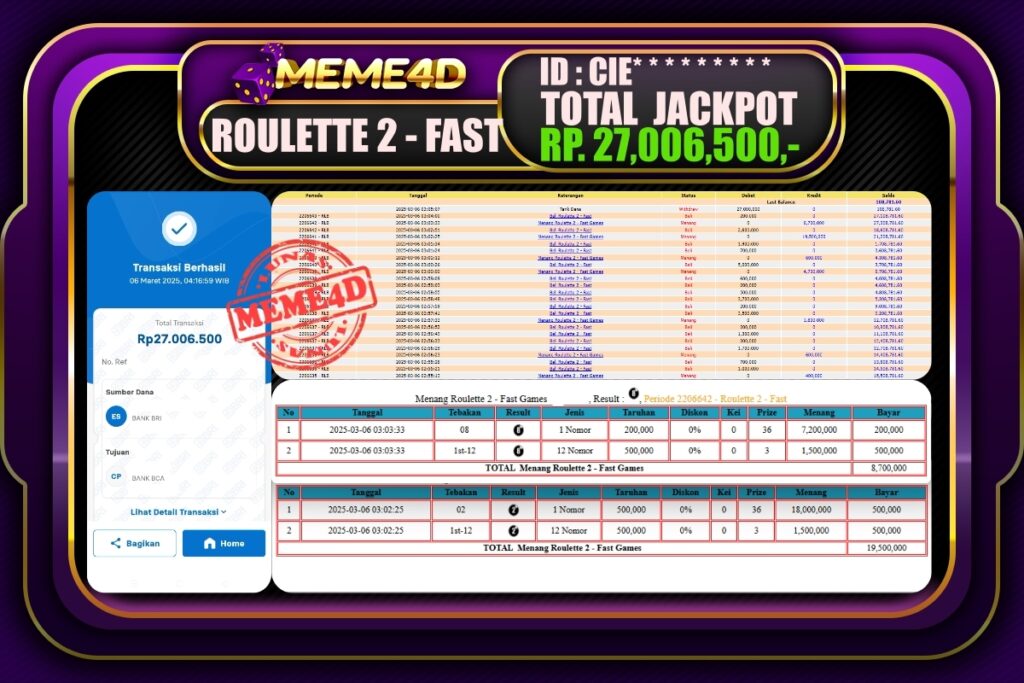 Bukti Jp MEME4D Casino Online 06 Maret 2025