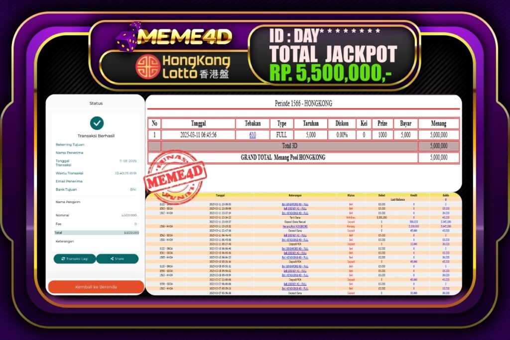 Bukti Jp MEME4D Togel Online 12 Maret 2025