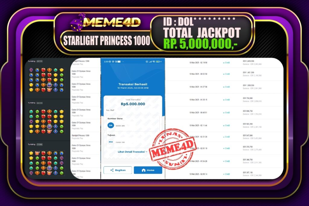 Bukti Jp MEME4D Slot Online 10 Maret 2025