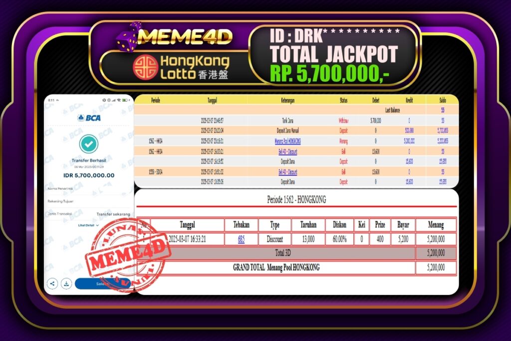 Bukti Jp MEME4D Togel Online 08 Maret 2025