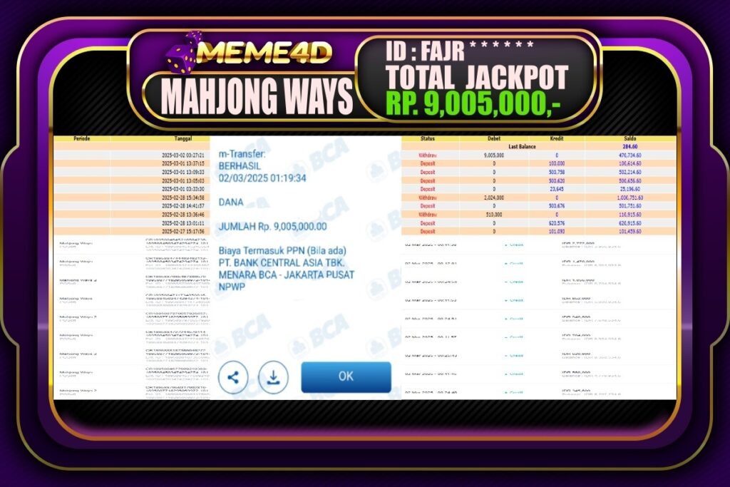 Bukti Jp MEME4D Slot Online 02 Maret 2025