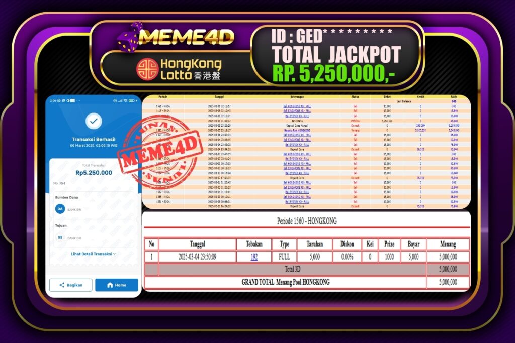 Bukti Jp MEME4D Togel Online 06 Maret 2025