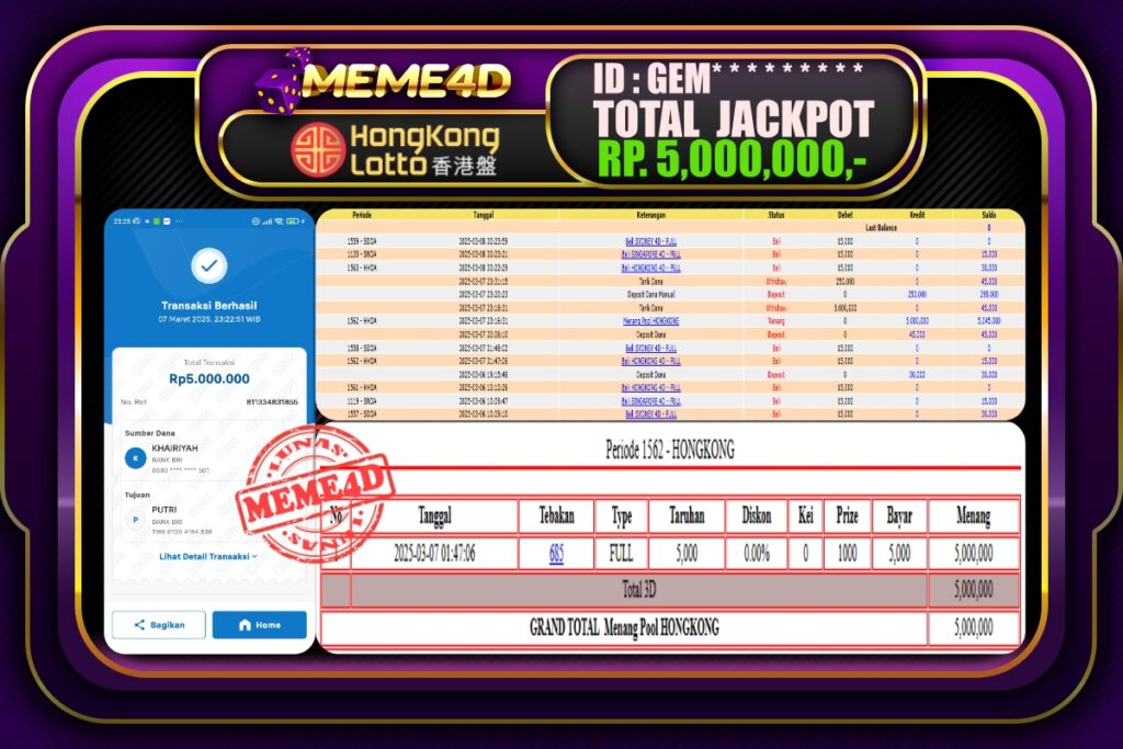 Bukti Jp MEME4D Togel Online 08 Maret 2025