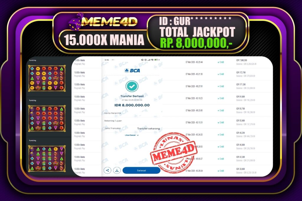 Bukti Jp MEME4D Slot Online 07 Maret 2025