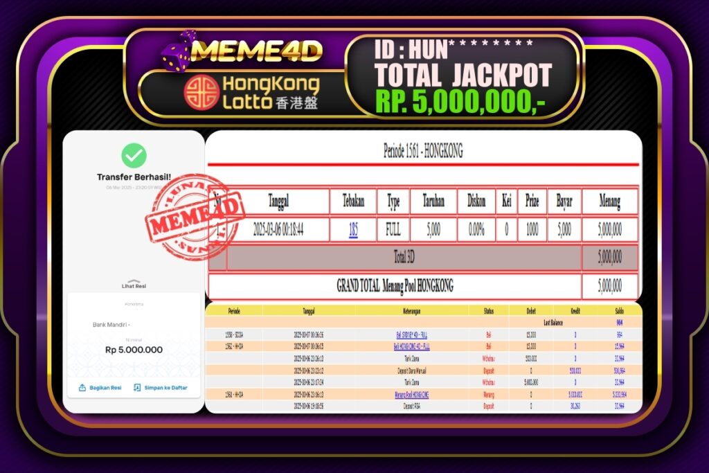 Bukti Jp MEME4D Togel Online 07 Maret 2025