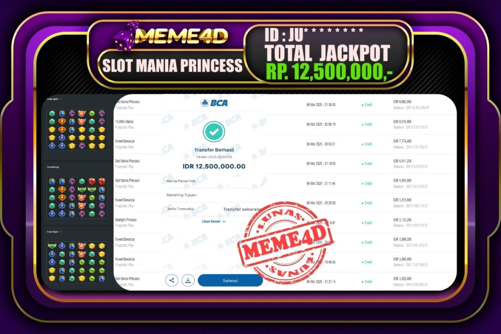 Bukti Jp MEME4D Slot Online 07 Maret 2025