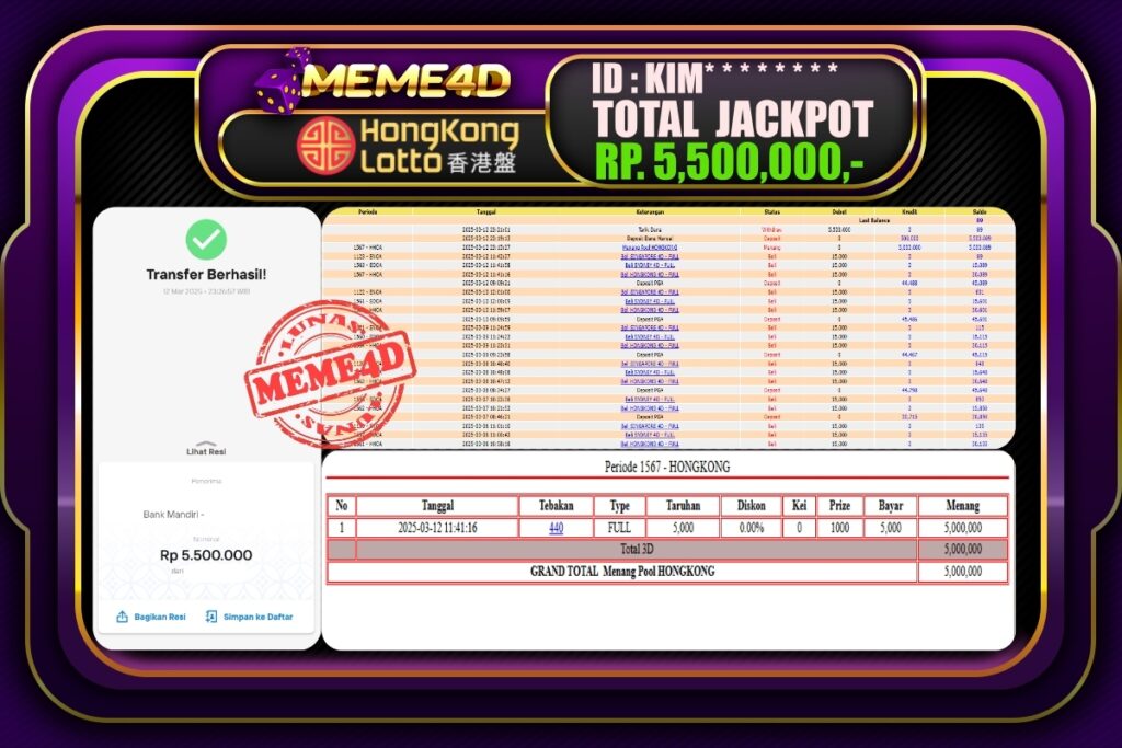 Bukti Jp MEME4D Togel Online 13 Maret 2025