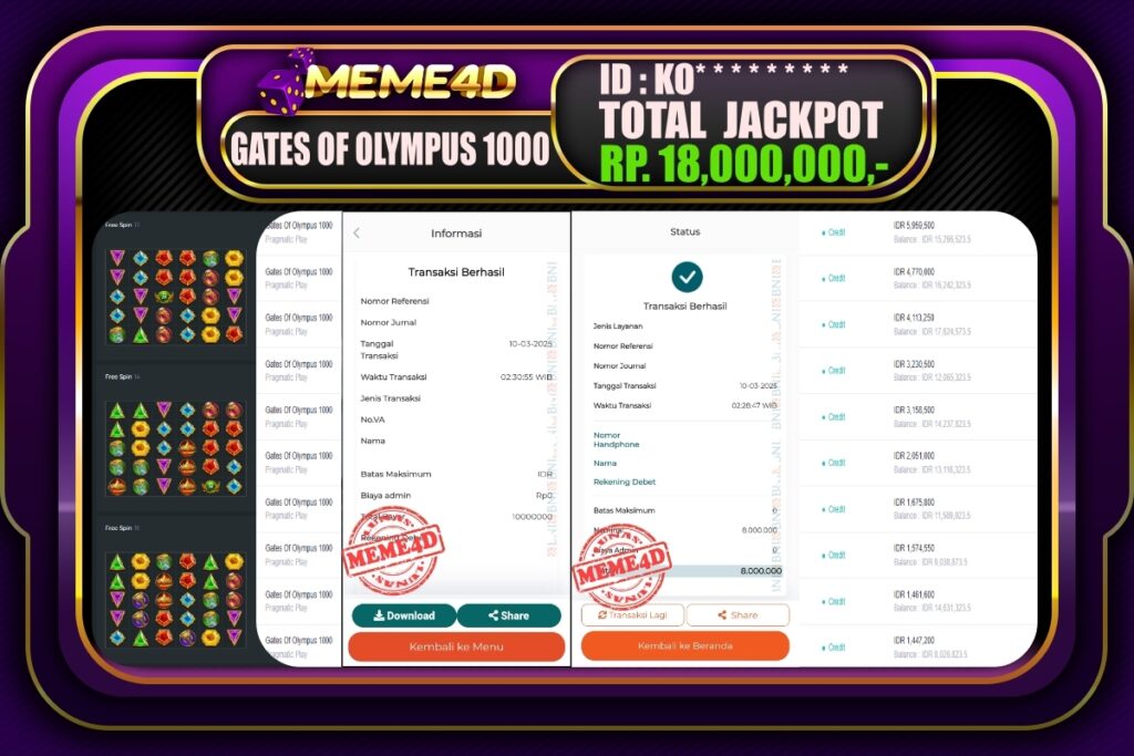 Bukti Jp MEME4D Slot Online 10 Maret 2025