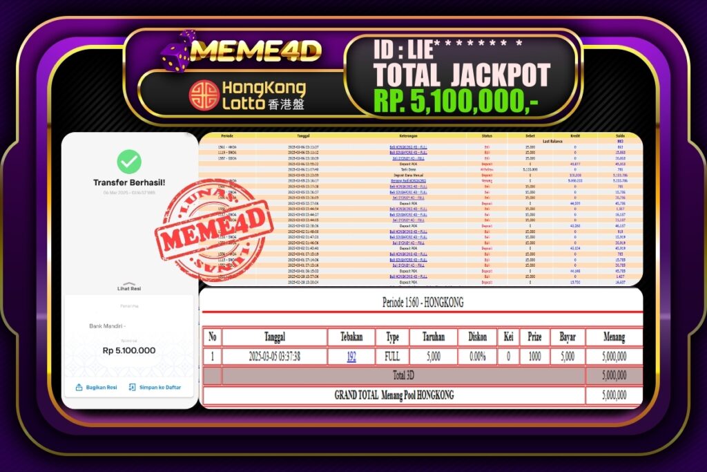 Bukti Jp MEME4D Togel Online 06 Maret 2025