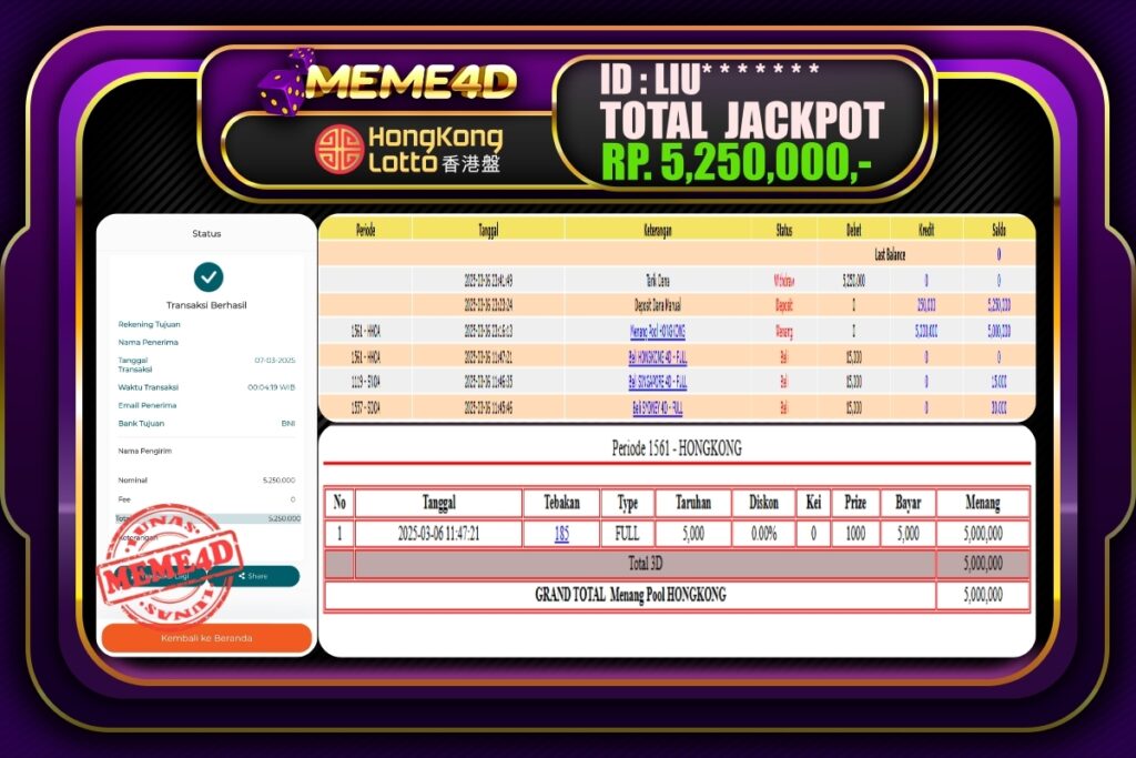 Bukti Jp MEME4D Togel Online 07 Maret 2025