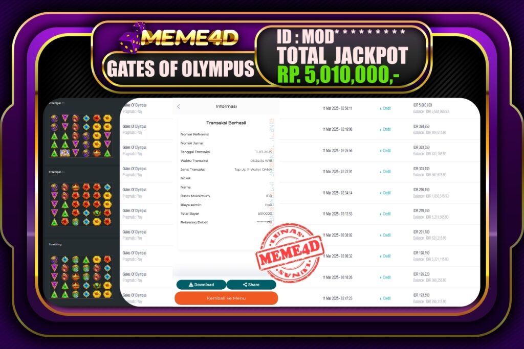 Bukti Jp MEME4D Slot Online 11 Maret 2025