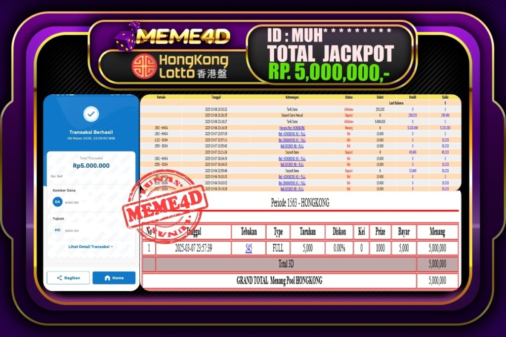 Bukti Jp MEME4D Togel Online 09 Maret 2025