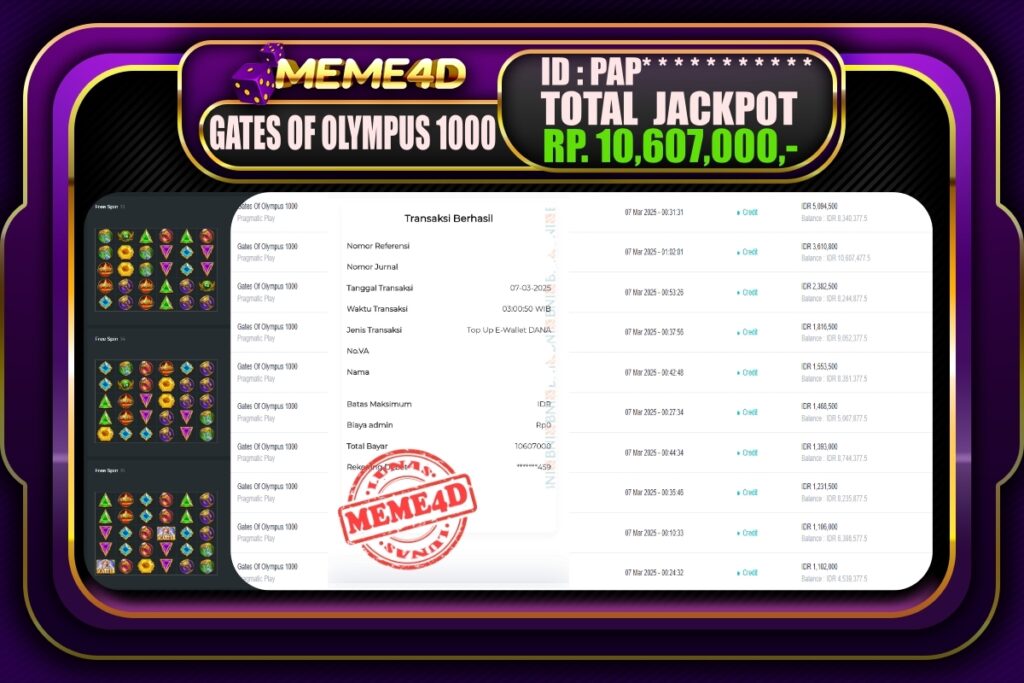 Bukti Jp MEME4D Slot Online 07 Maret 2025