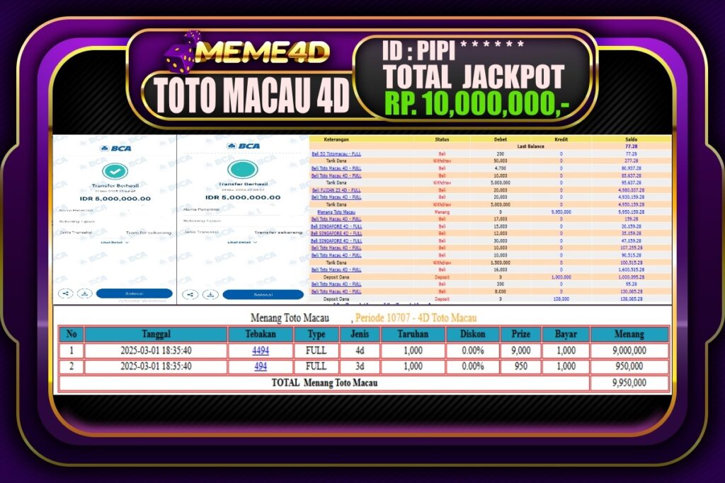 Bukti Jp MEME4D Togel Online 02 Maret 2025