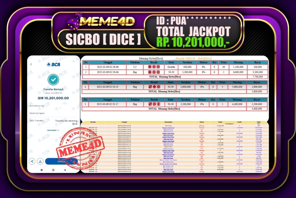 Bukti Jp MEME4D Casino Online 09 Maret 2025