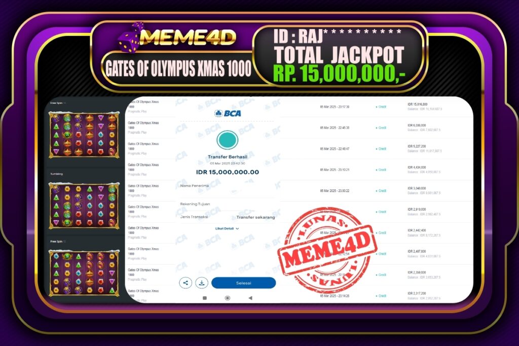 Bukti Jp MEME4D Slot Online 06 Maret 2025