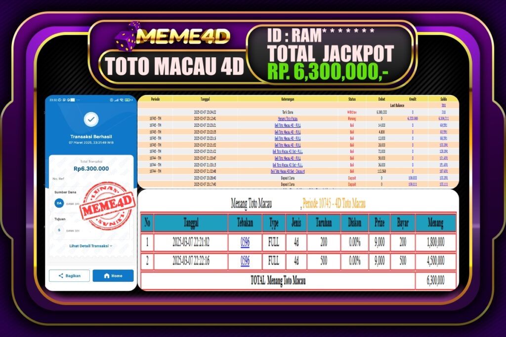 Bukti Jp MEME4D Togel Online 08 Maret 2025