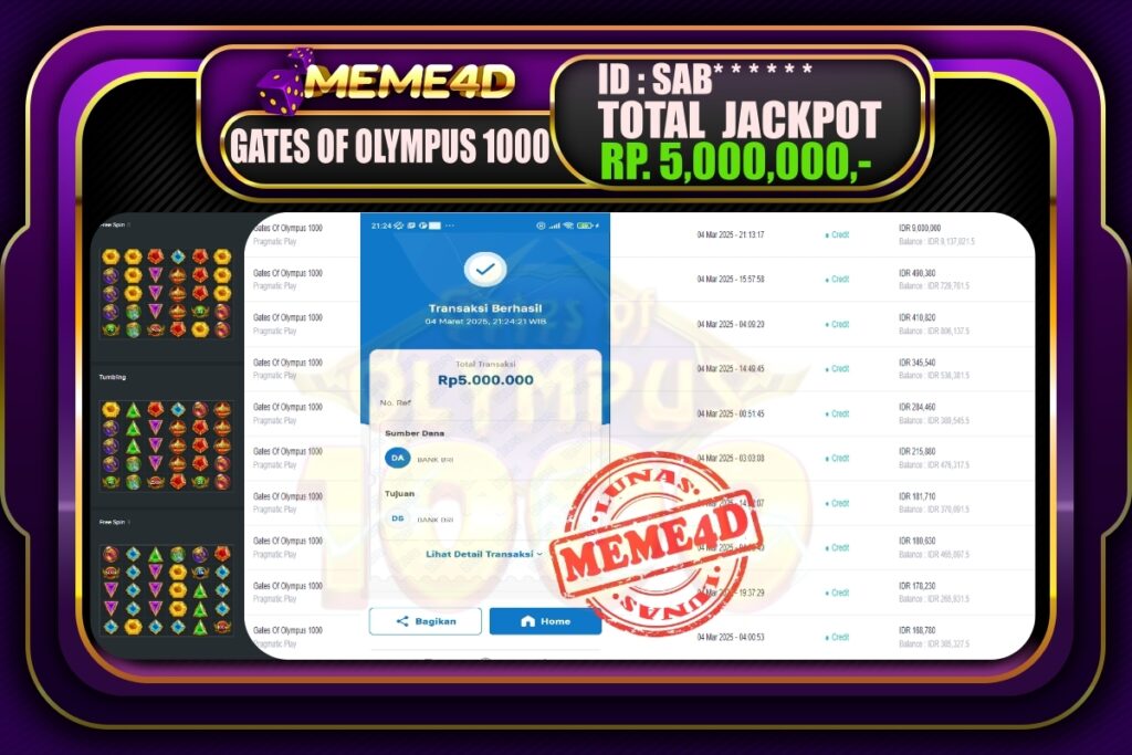 Bukti Jp MEME4D Slot Online 05 Maret 2025