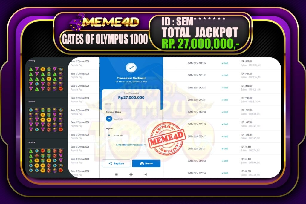 Bukti Jp MEME4D Slot Online 05 Maret 2025