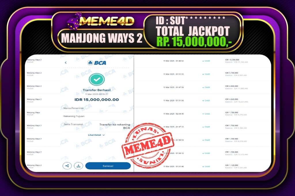 Bukti Jp MEME4D Slot Online 11 Maret 2025