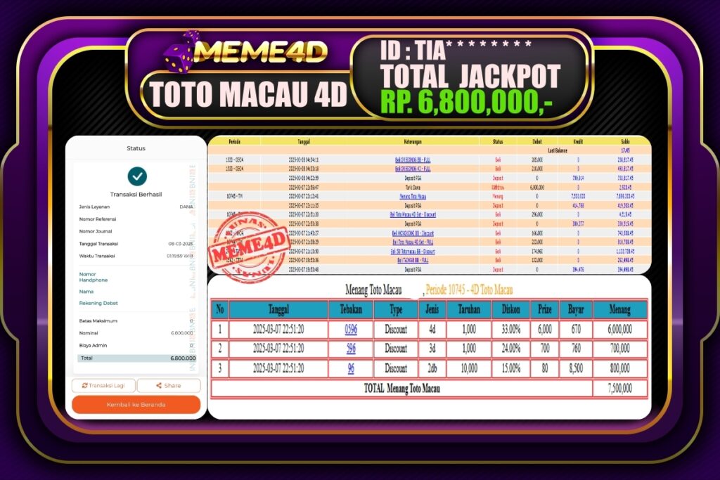 Bukti Jp MEME4D Togel Online 08 Maret 2025